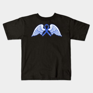 Dark Blue Awareness Ribbon with Angel Wings Kids T-Shirt